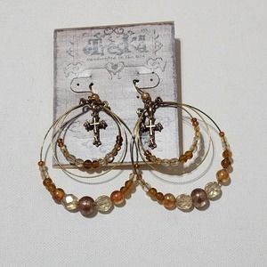 TRESKA Amber‎ dangle chandelier cross earrings new!!!